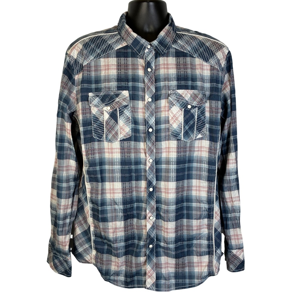 Buckle Black Men's XL Plaid Western Pearl Snap Long Sleeve Shirt BB471FPW Blue